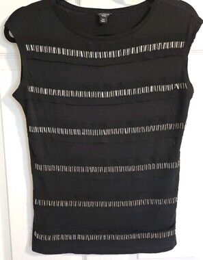 Ann Taylor Decorative Beaded T-Shirt Black Petite Medium ( See Photos For Measur
